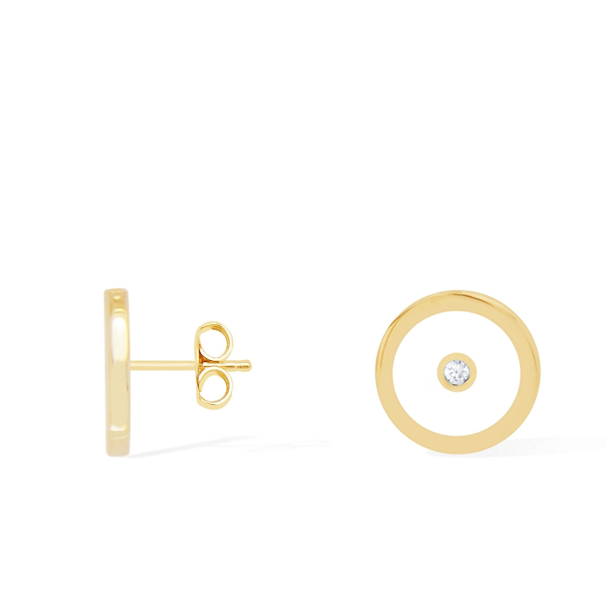 14 Ayar Sarı Altın Beyaz Mineli Trend Küpe