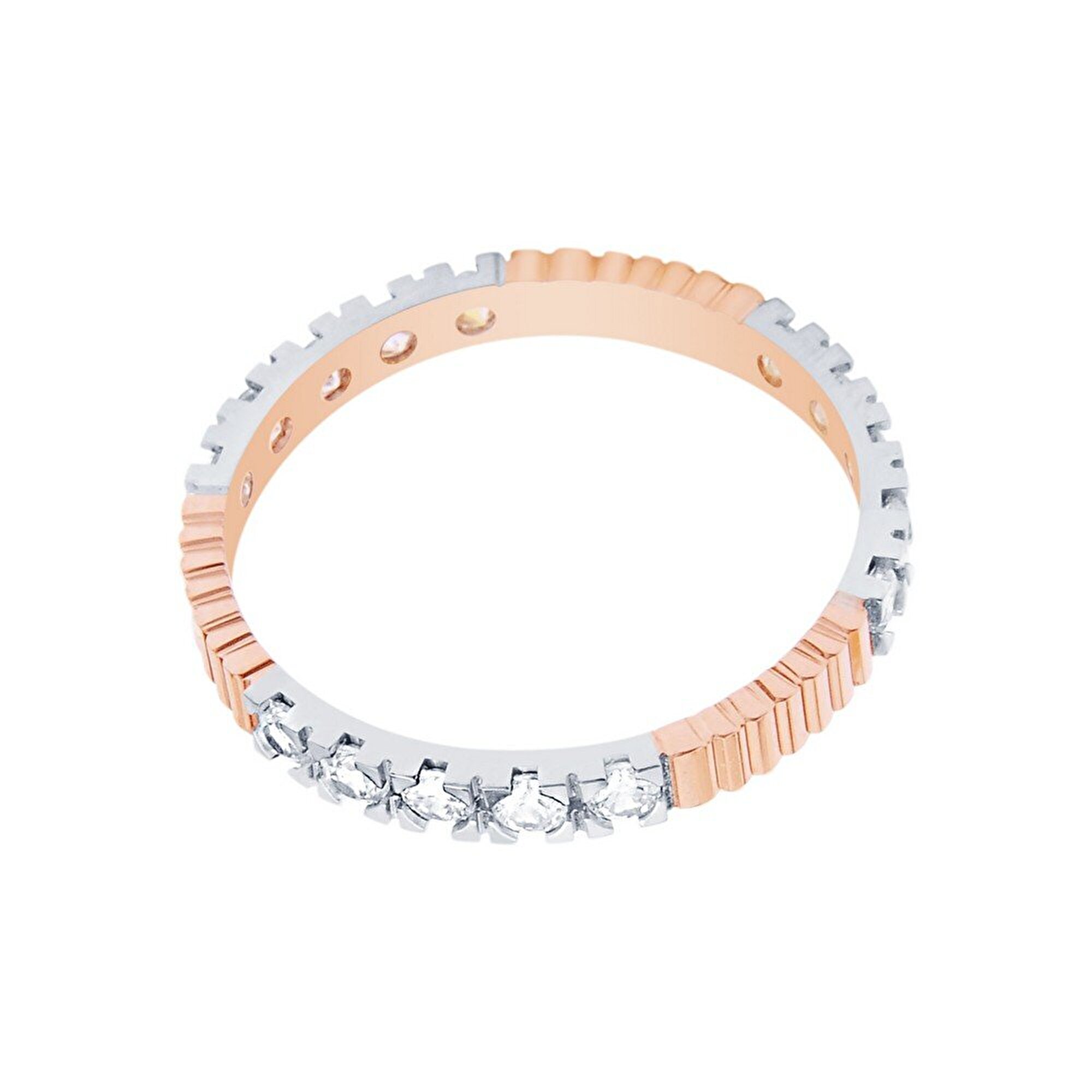 14 Ayar Beyaz-Rose Altın Modern Alyans