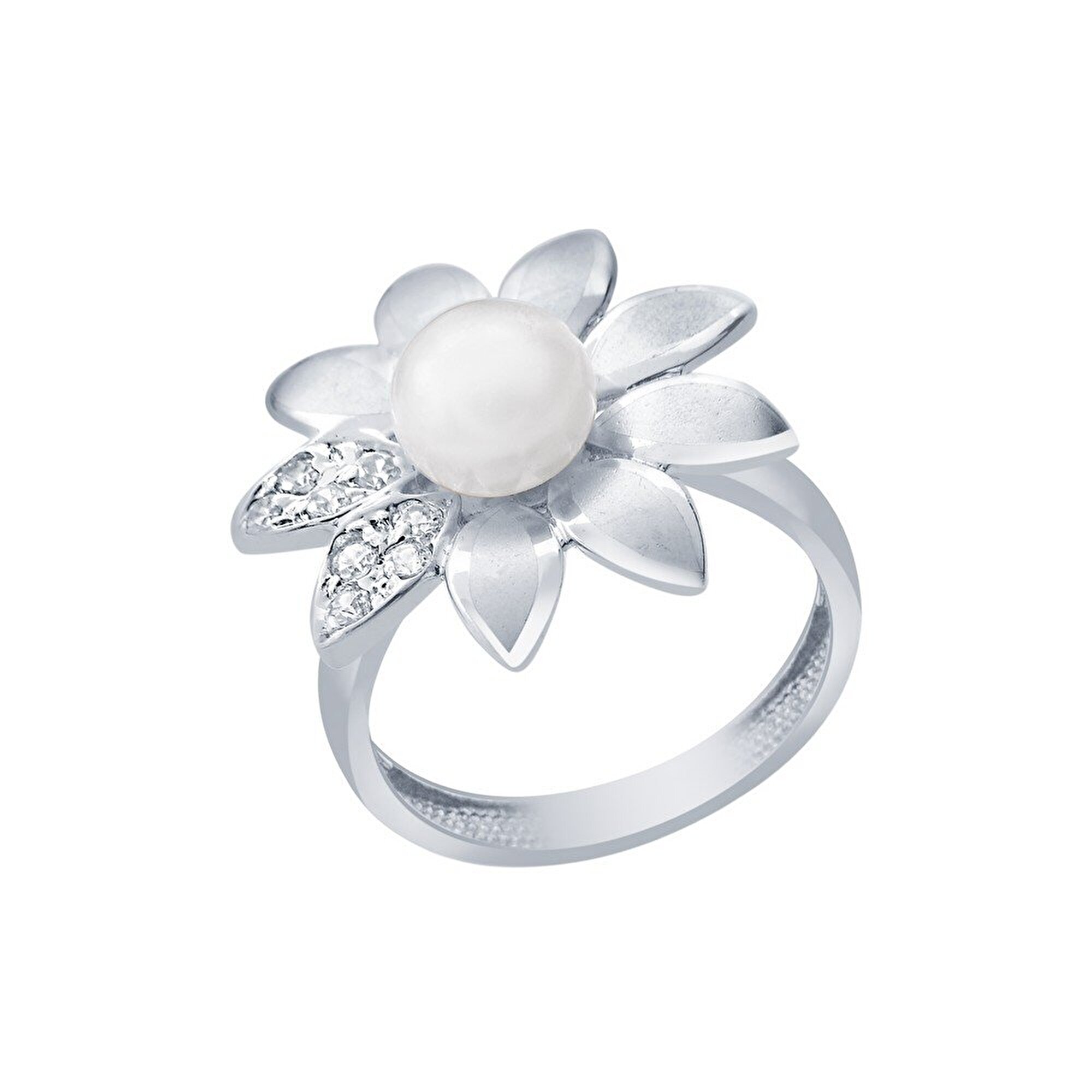 14 Ayar Beyaz Altın İnci Yüzük