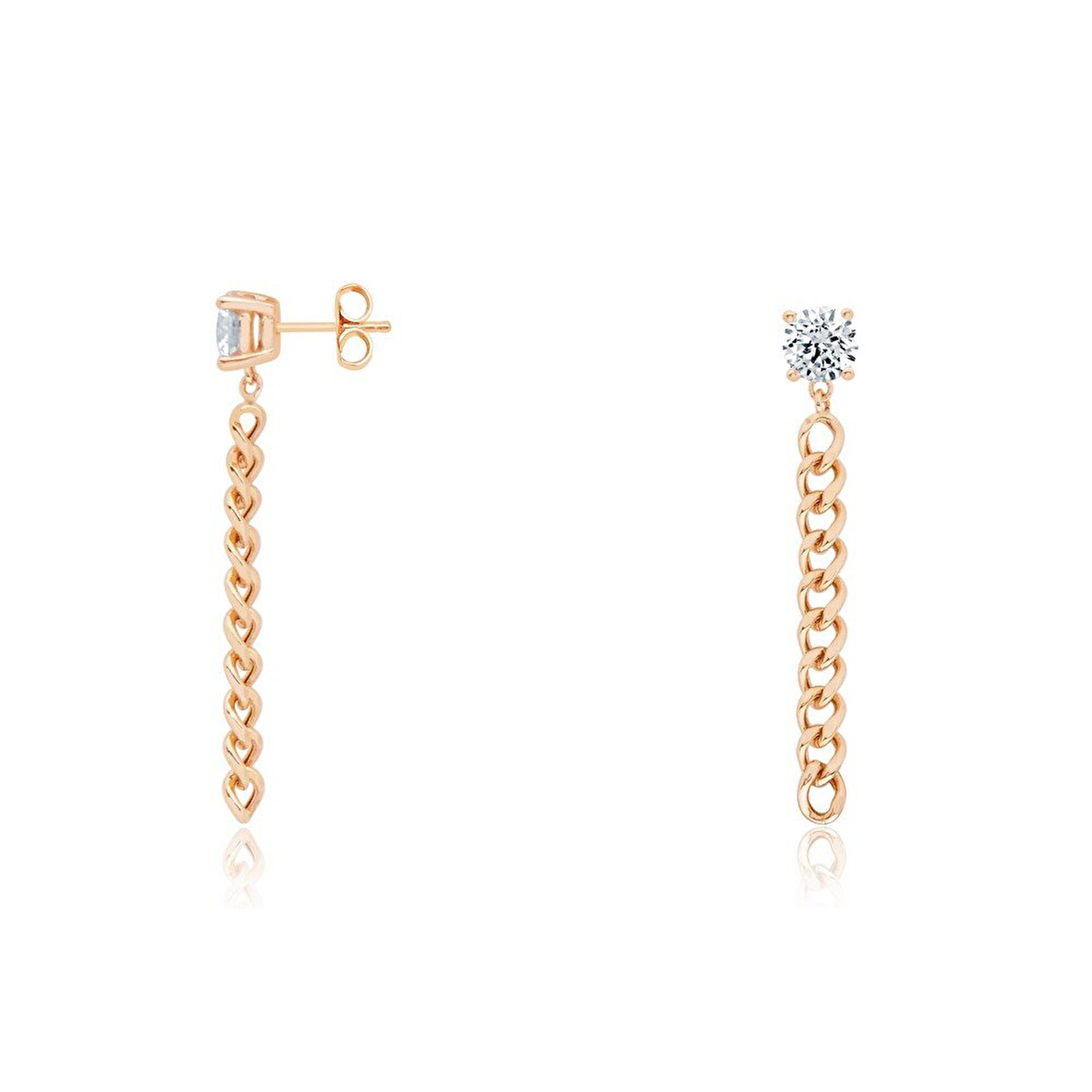 14 Ayar Rose Altın Sallantılı Zincir Küpe