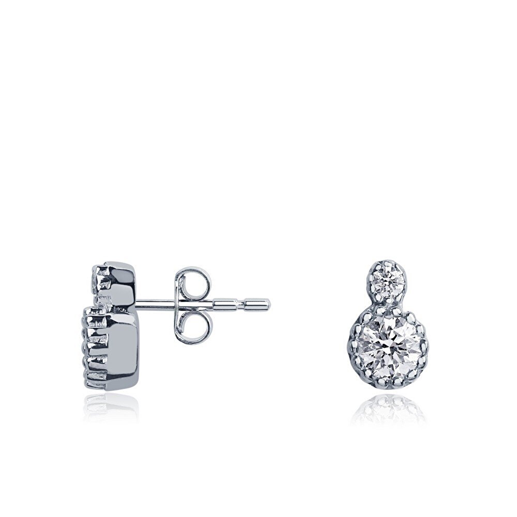 14 Ayar Beyaz Altın Tektaş Küpe