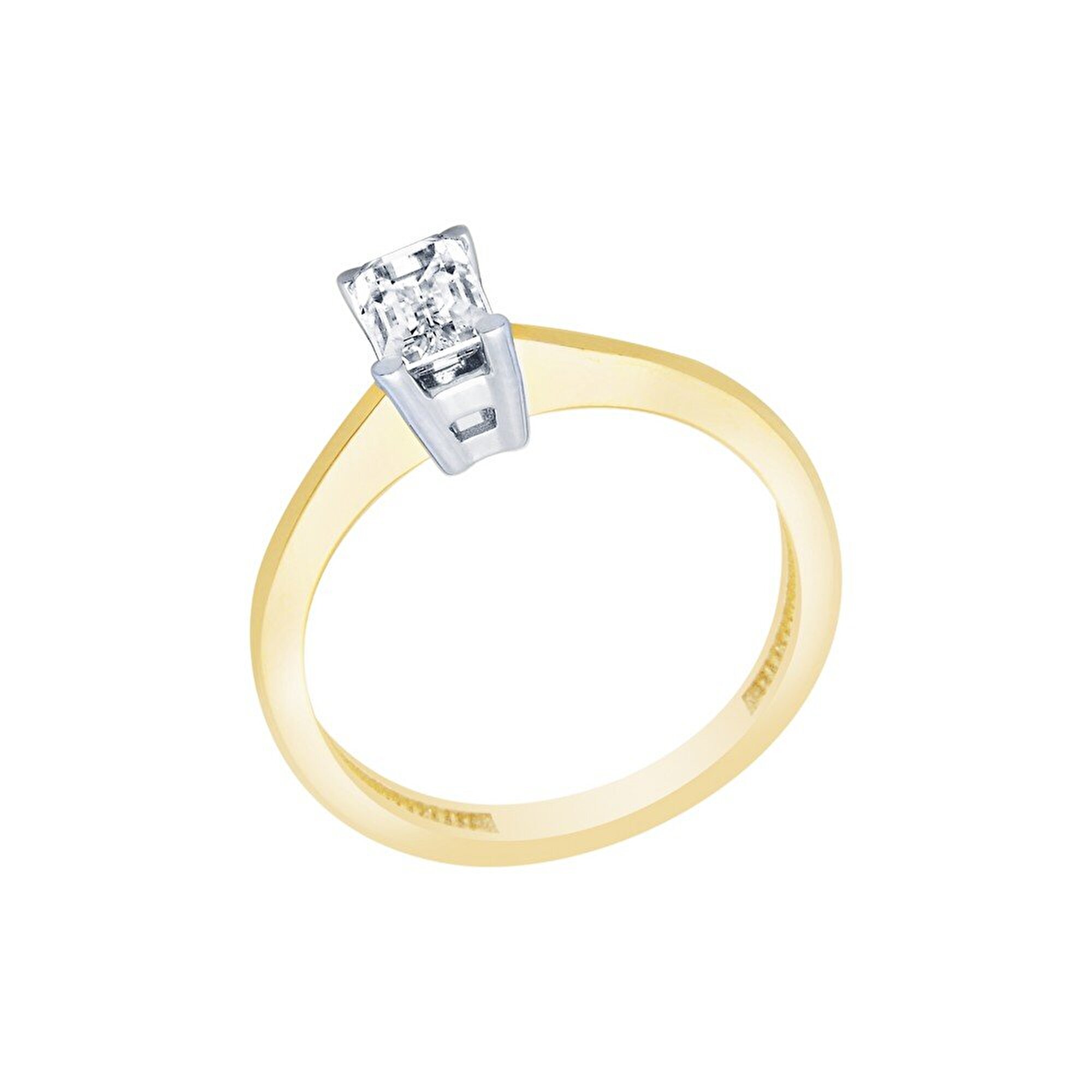 14 Ayar Sarı-Beyaz Altın Tektaş Yüzük