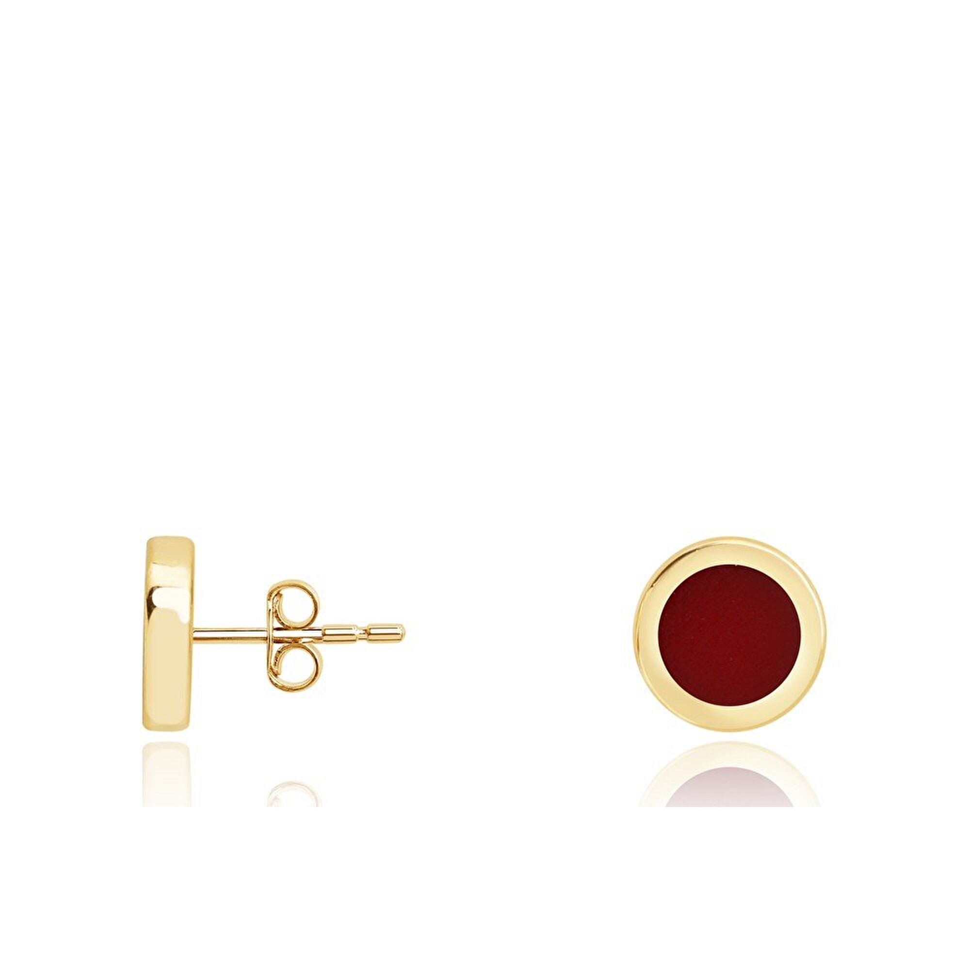 14 Ayar Kırmızı Mineli Minimal Küpe