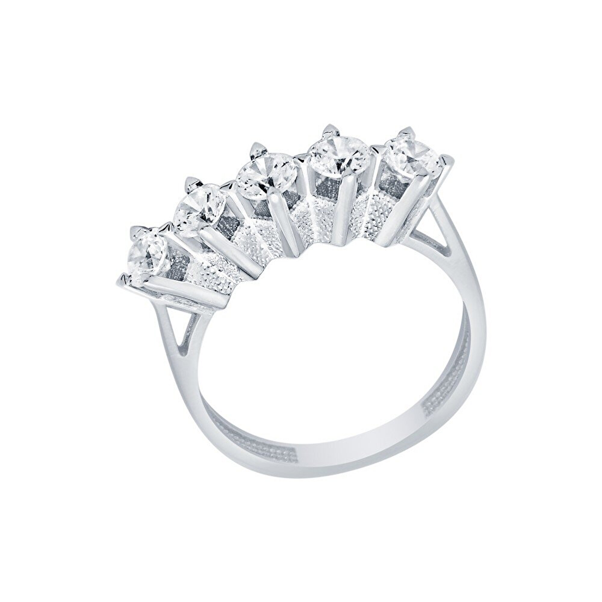 14 Ayar Beyaz Altın Beştaş Yüzük