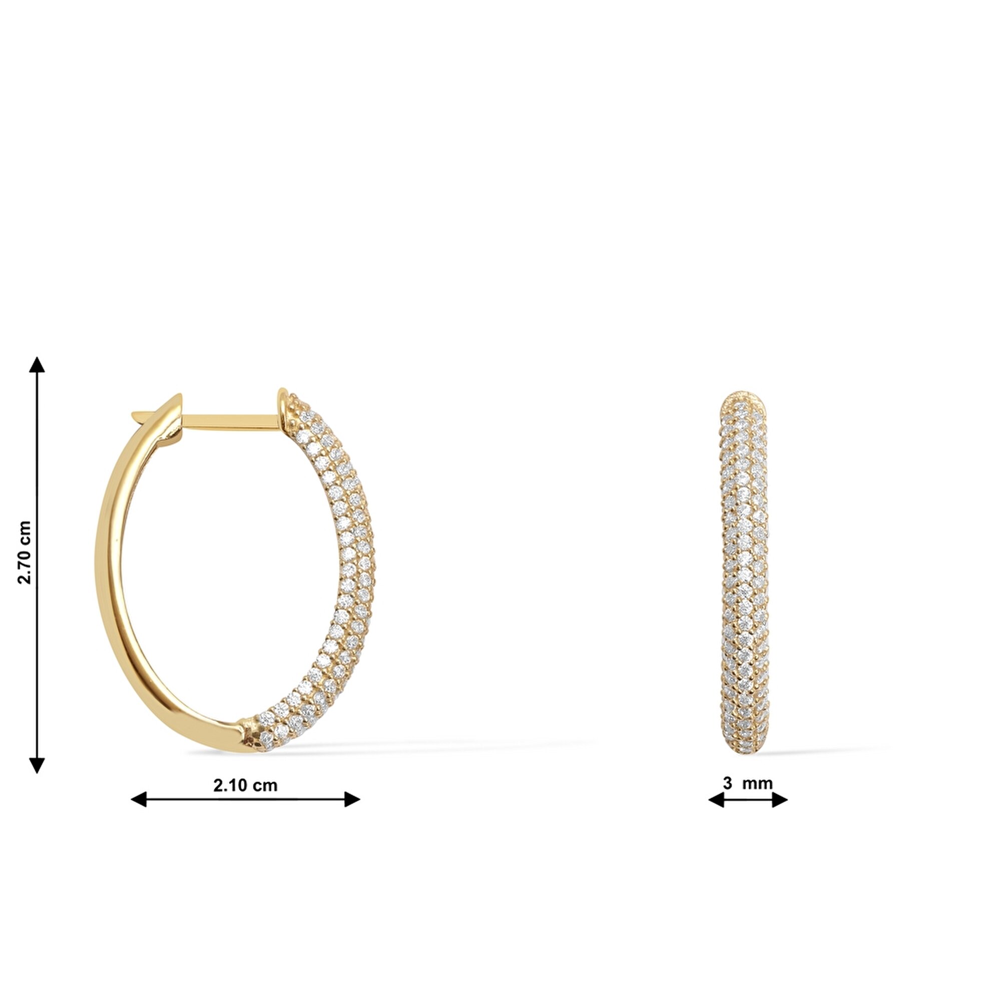 14 Ayar Sarı Altın Taşlı Halka Küpe