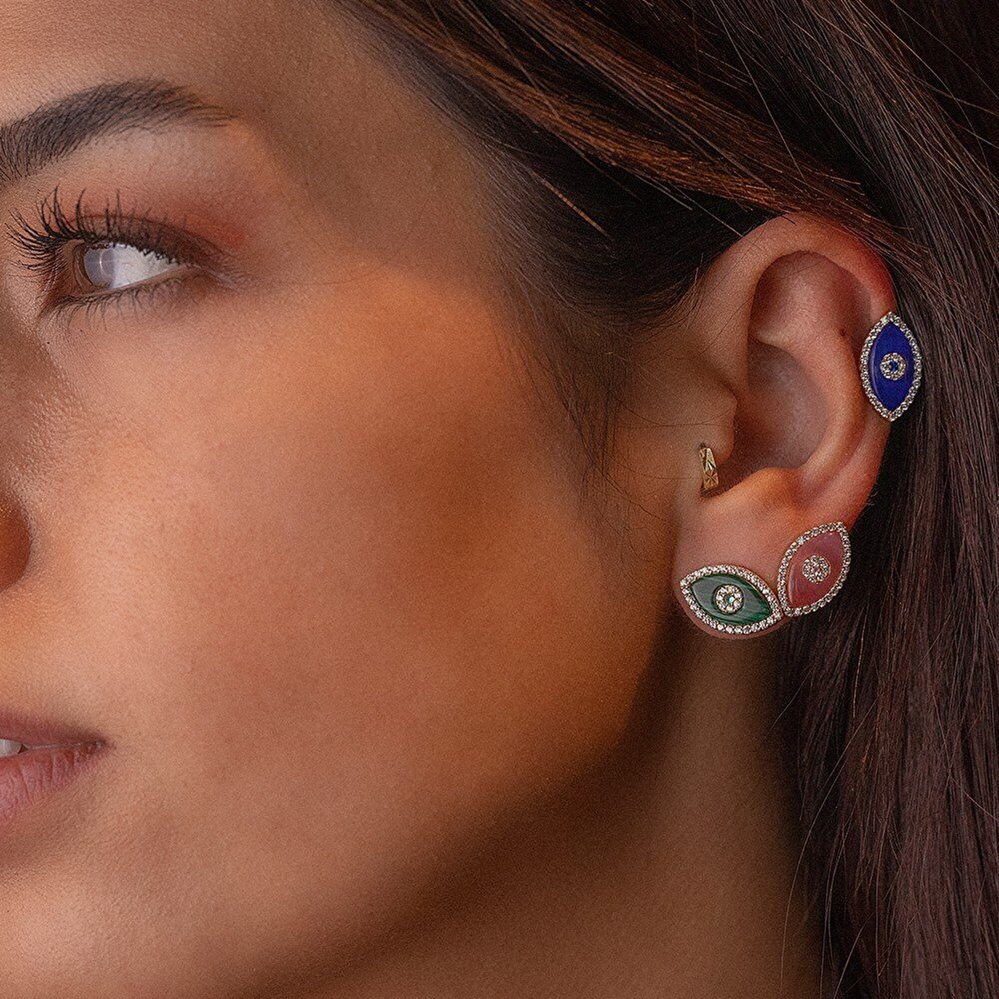 14 Ayar Sarı Altın Göz Figürlü Küpe