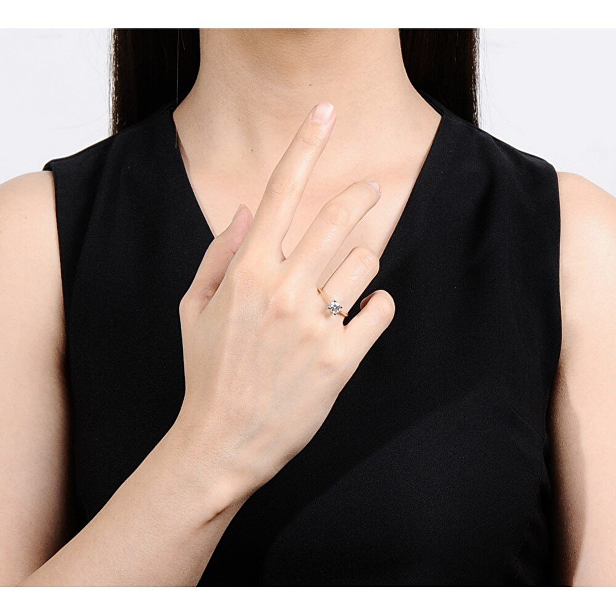 14 Ayar Sarı-Beyaz Altın Tektaş Yüzük