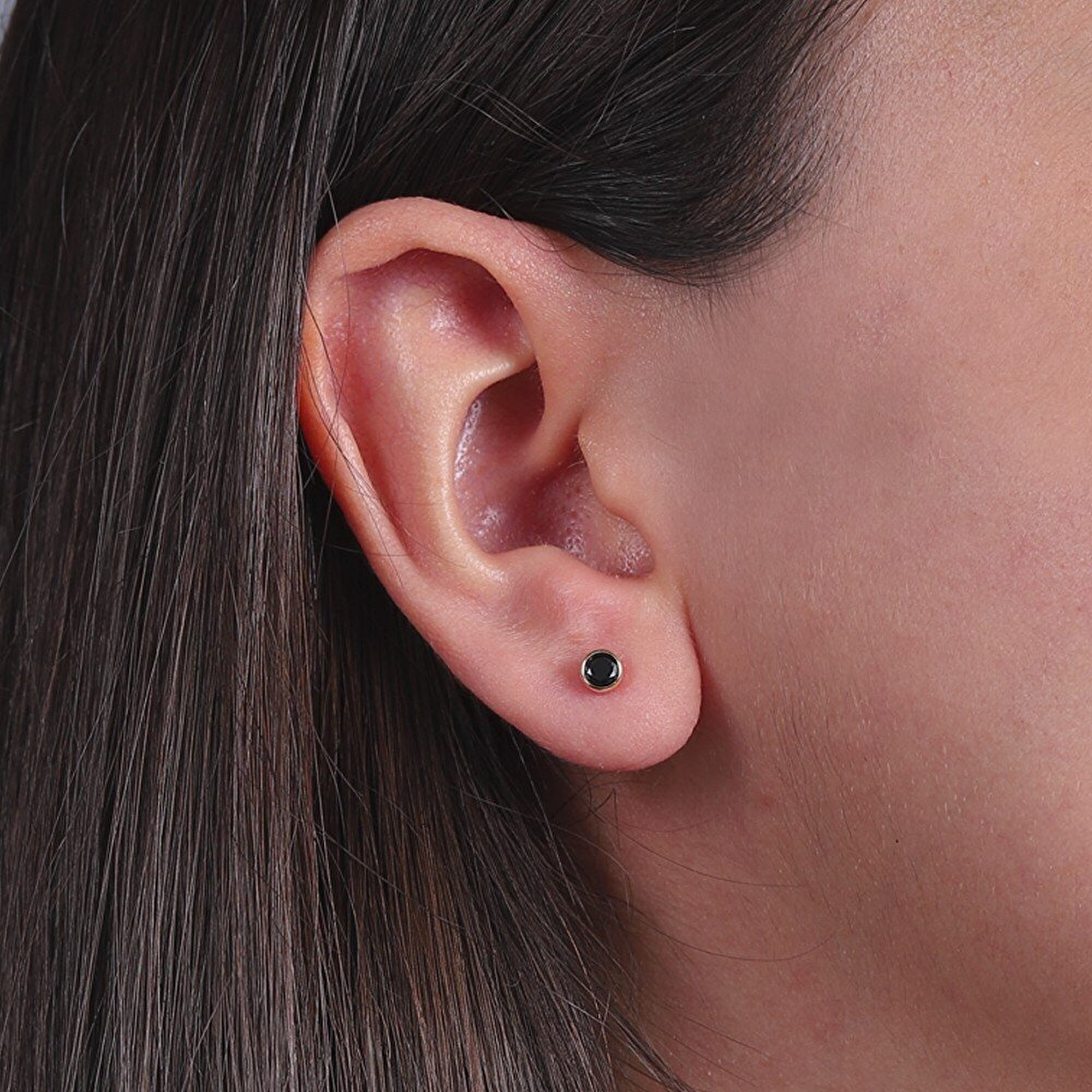 14 Ayar Sarı Altın Trend Siyah Taşlı Küpe