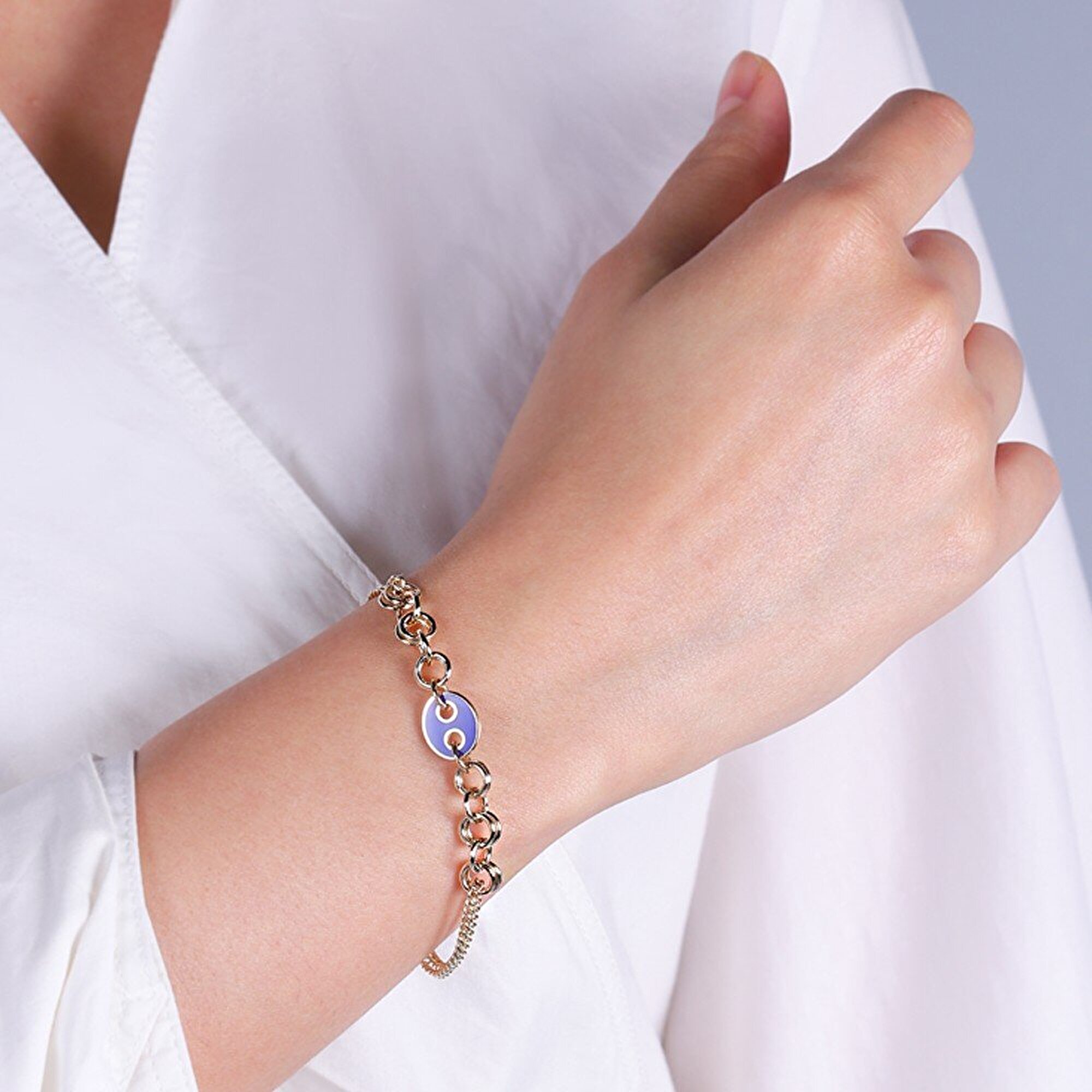 14 Ayar Sarı Altın Mavi Mineli Zincir Bileklik