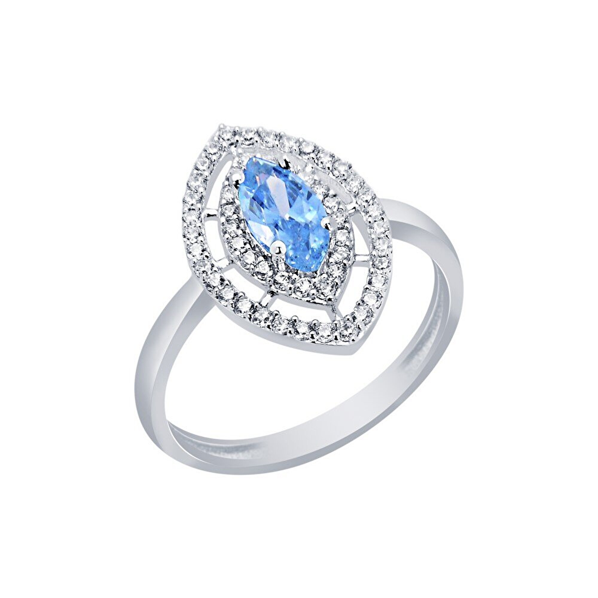 14 Ayar Beyaz Altın Mavi Taşlı Yüzük