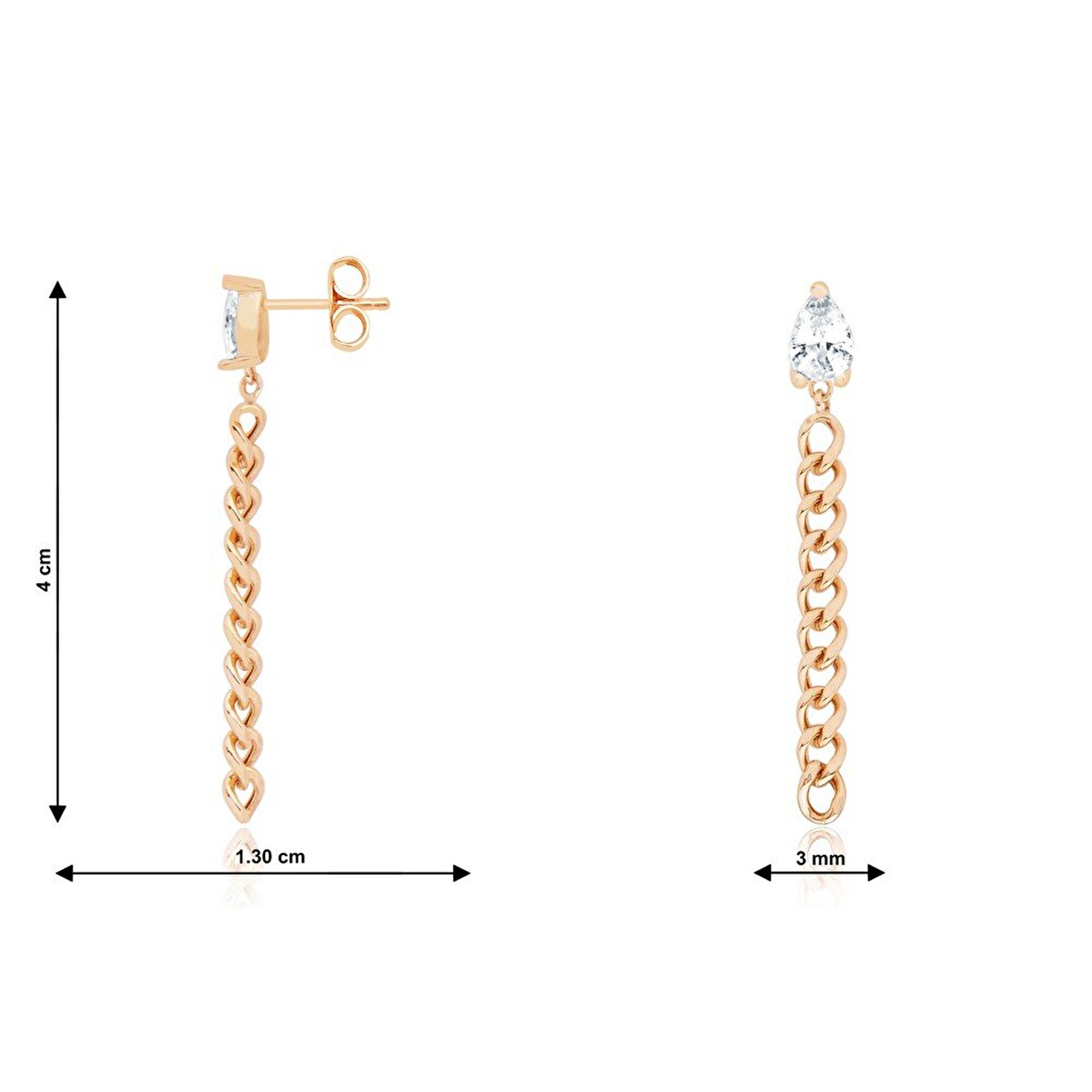 14 Ayar Rose Altın Damla Taşlı Zincir Küpe