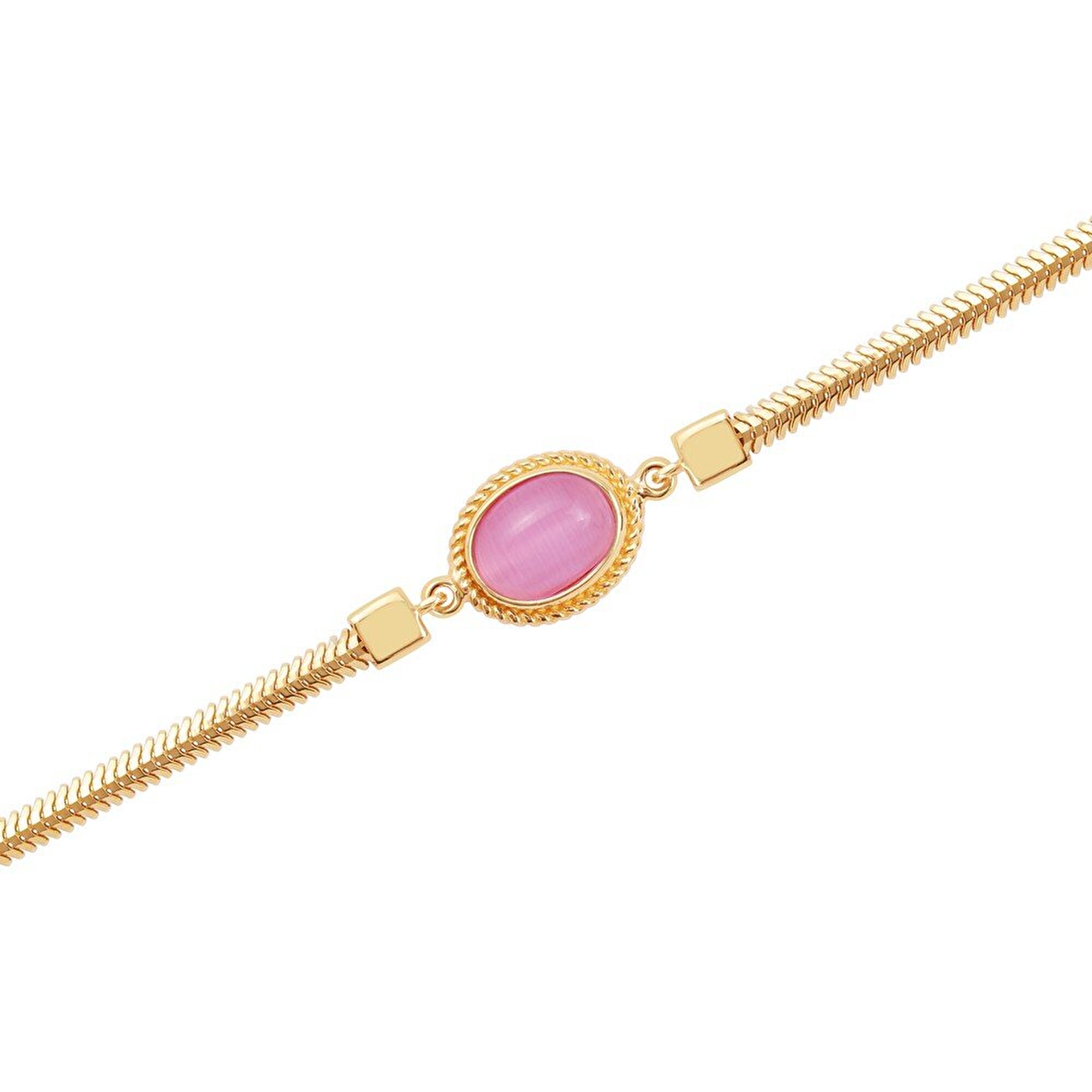 14 Ayar Sarı Altın Pembe Taşlı Bileklik