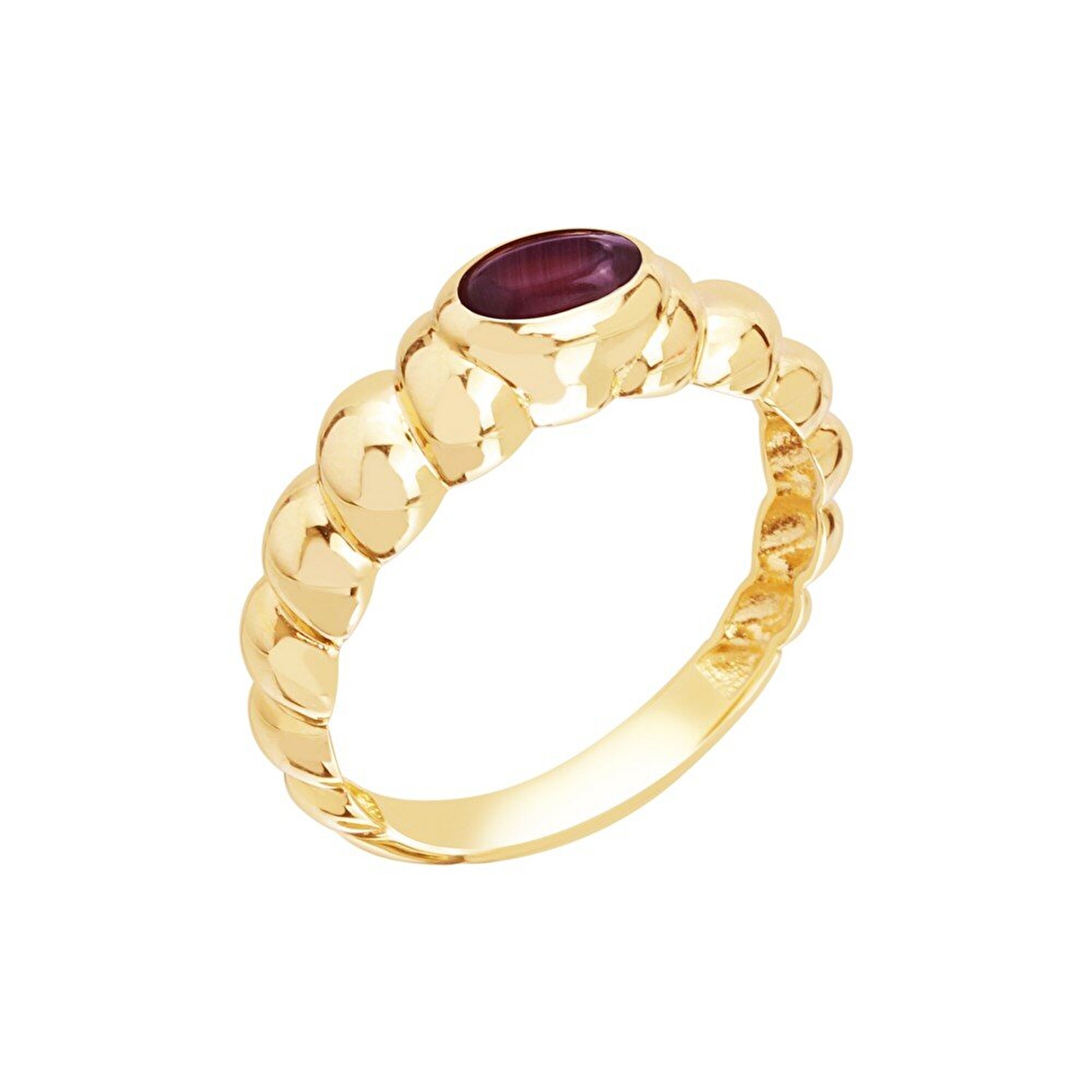 14 Ayar Sarı Altın Kırmızı Taşlı Burgu Yüzük