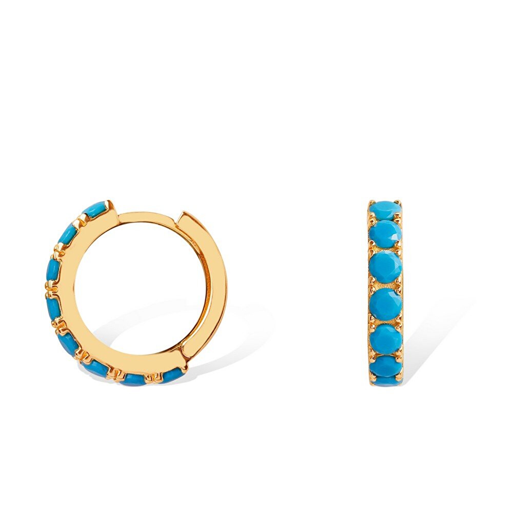 14 Ayar Sarı Altın Mavi Taşlı Halka Küpe