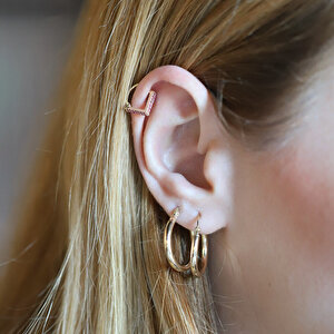 14 Ayar Sarı Altın Pembe Taşlı Helix Piercing
