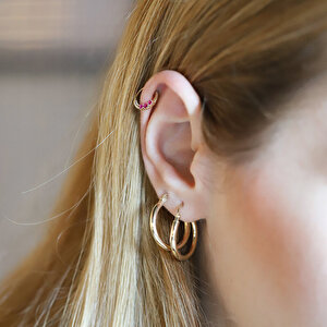 14 Ayar Sarı Altın Pembe Taşlı Helix Piercing