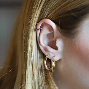 14 Ayar Sarı Altın Mor Taşlı Helix Piercing