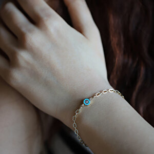 14 Ayar Sarı Altın Altıgen Mavi Mineli Göz Bileklik