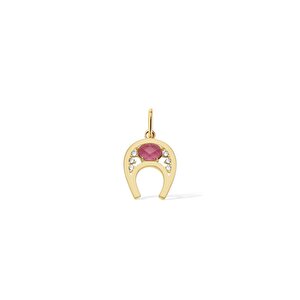 14 Ayar Sarı Altın Pembe Taşlı Charm