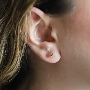 14 Ayar Sarı Altın Yay Burç Küpe