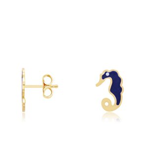 14 Ayar Sarı Altın Denizatı  Figürlü Küpe