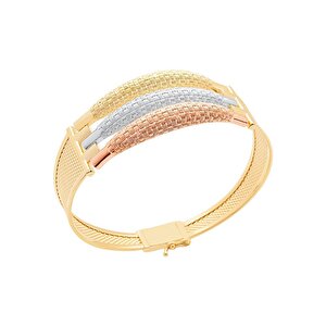 14 Ayar 3 Renkli Altın Taşsız Kelepçe Bilezik