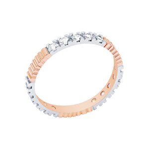 14 Ayar Beyaz-Rose Altın Modern Alyans