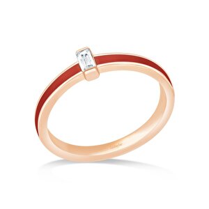 14 Ayar Rose Altın Kırmızı Mineli Baget Yüzük