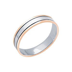 14 Ayar Beyaz-Rose Altın Modern Alyans