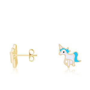 14 Ayar Sarı Altın Unicorn Küpe