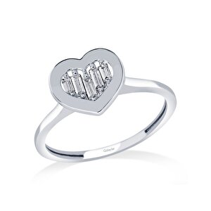 8 Ayar Beyaz Altın Kalp Figürlü Yüzük