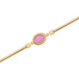 14 Ayar Sarı Altın Pembe Taşlı Bileklik