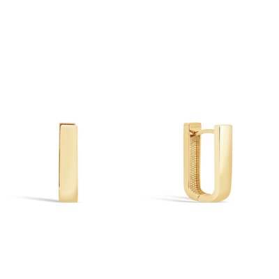 14 Ayar Sarı Altın Dikdörtgen Halka Küpe