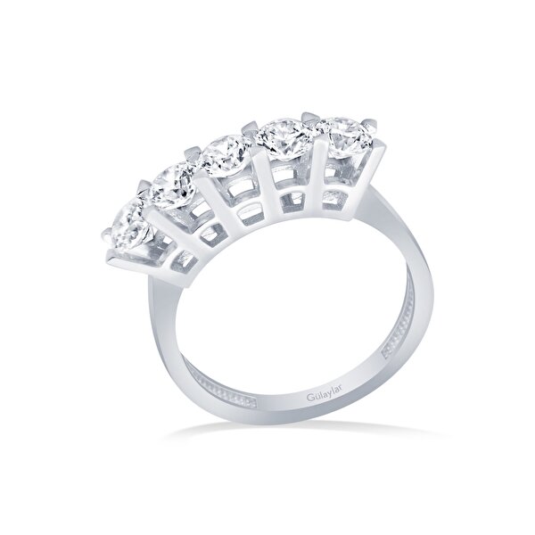 14 Ayar Beyaz Altın Beştaş Yüzük