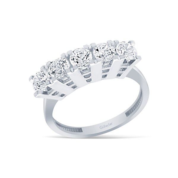 14 Ayar Beyaz Altın Beştaş Yüzük