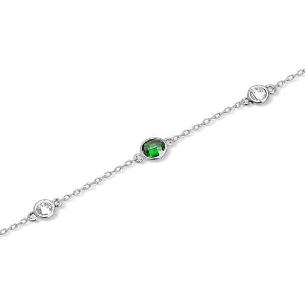 14 Ayar Beyaz Altın Yeşil Taşlı Halhal