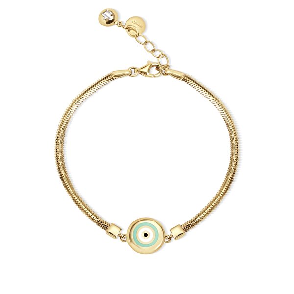 14 Ayar Sarı Altın Çift Taraflı Nazar Boncuklu Bileklik