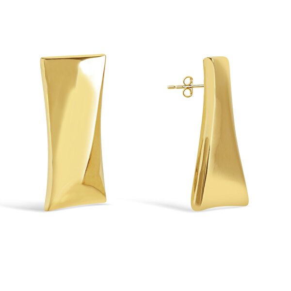 14 Ayar Sarı Altın Dikdörtgen Küpe