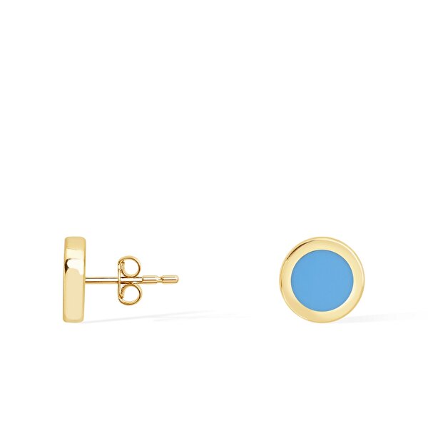 14 Ayar Mavi Mineli Minimal Küpe