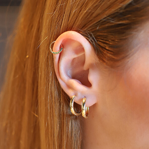 14 Ayar Sarı Altın Yeşil Taşlı Helix Piercing