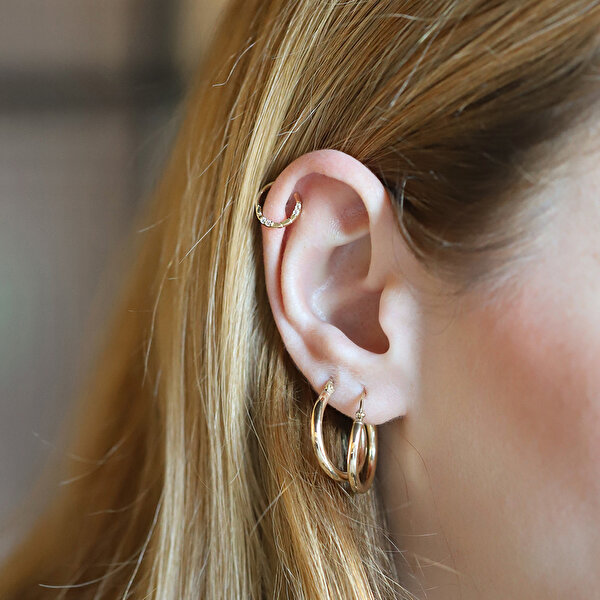14 Ayar Sarı Altın Taşlı Halka Helix Piercing