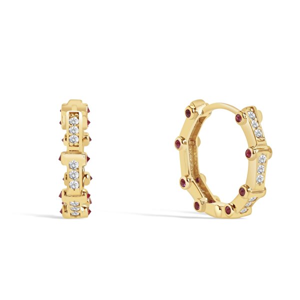 14 Ayar Sarı Altın Taşlı Halka Küpe