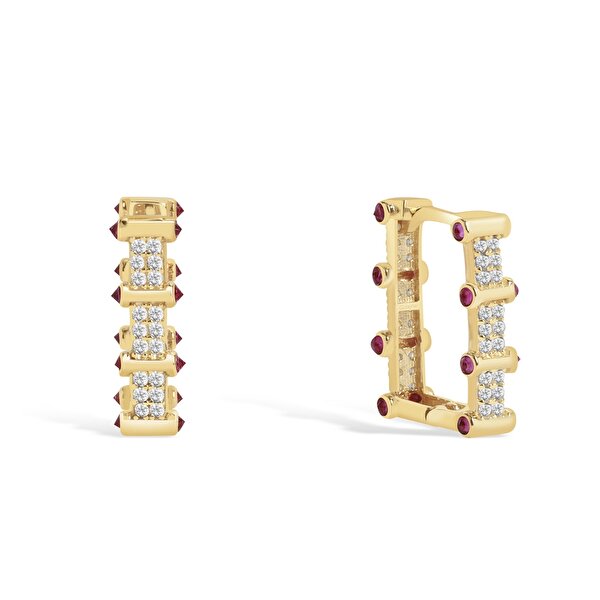 14 Ayar Sarı Altın Taşlı Halka Küpe