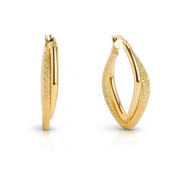 14 Ayar Sarı Altın Balık Sırtı İkili Halka Küpe