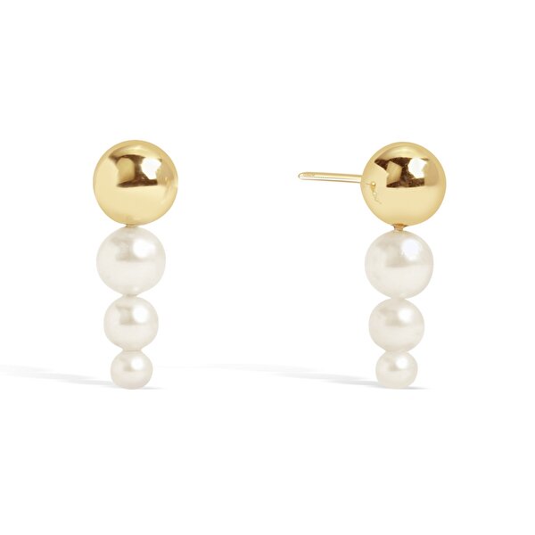 14 Ayar Sarı Altın İnci Küpe