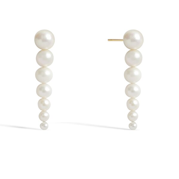 14 Ayar Sarı Altın İnci Küpe