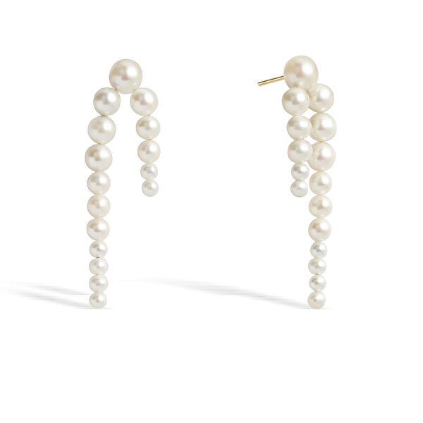 14 Ayar Sarı Altın İnci Küpe