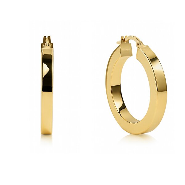 14 Ayar Sarı Altın Kalın Halka Küpe