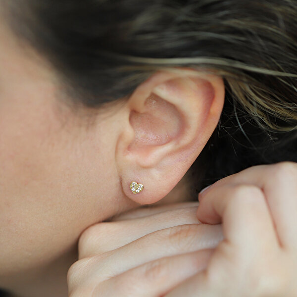 14 Ayar Sarı Altın Kalp Minimal Küpe