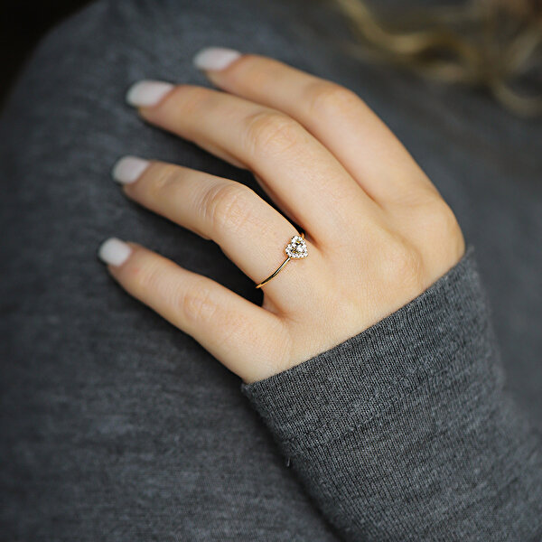 14 Ayar Sarı Altın Kalp Minimal Yüzük